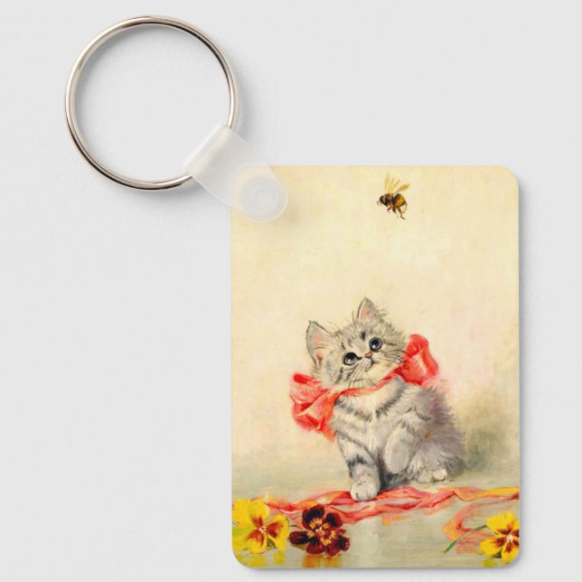 Kitten with a Red Ribbon Key Ring (Front)