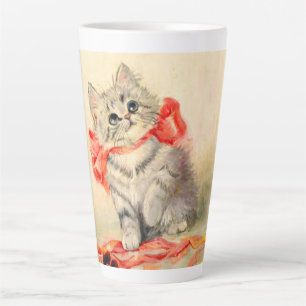 Kitten with a Red Ribbon Latte Mug