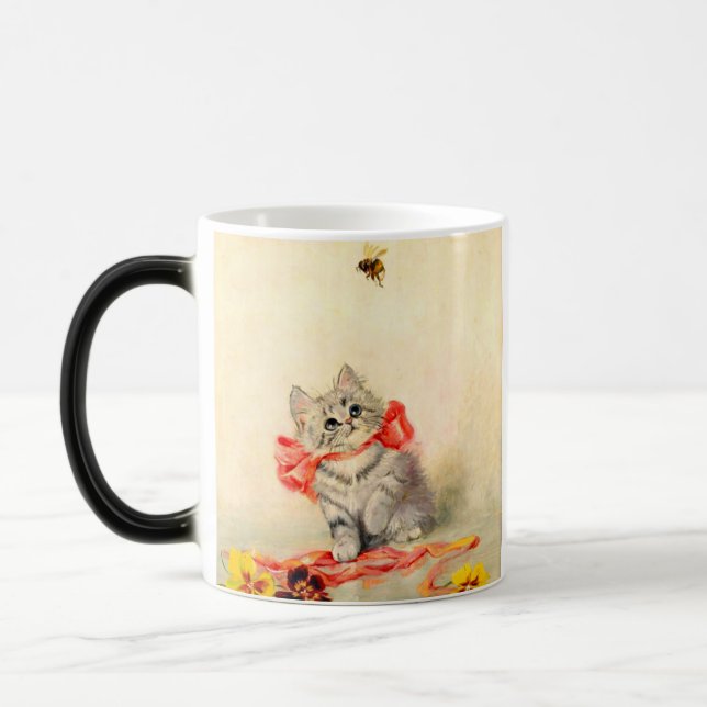 Kitten with a Red Ribbon Magic Mug (Left)