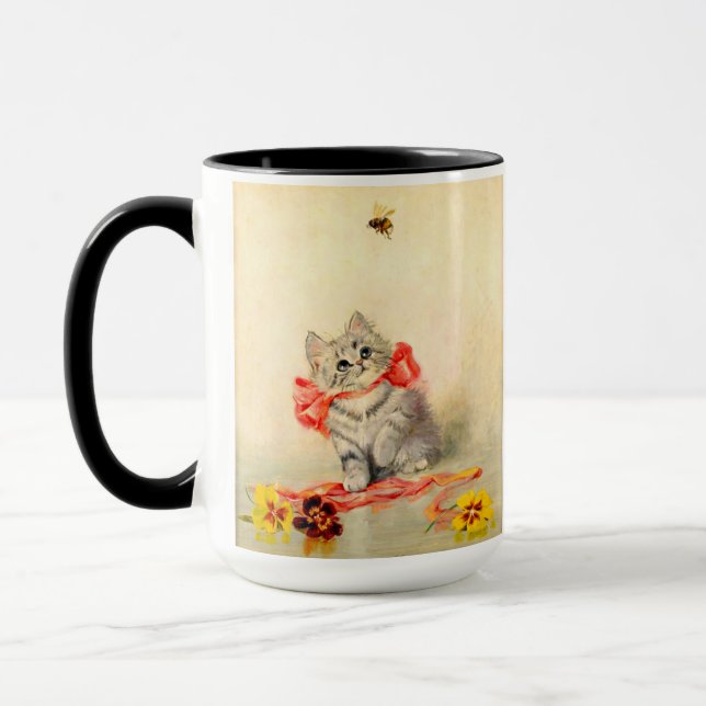 Kitten with a Red Ribbon Mug (Left)