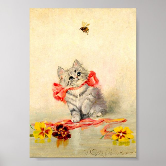 Kitten with a Red Ribbon Poster (Front)