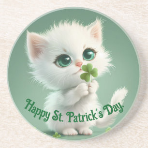 Kitten With A Shamrock Sandstone Coaster