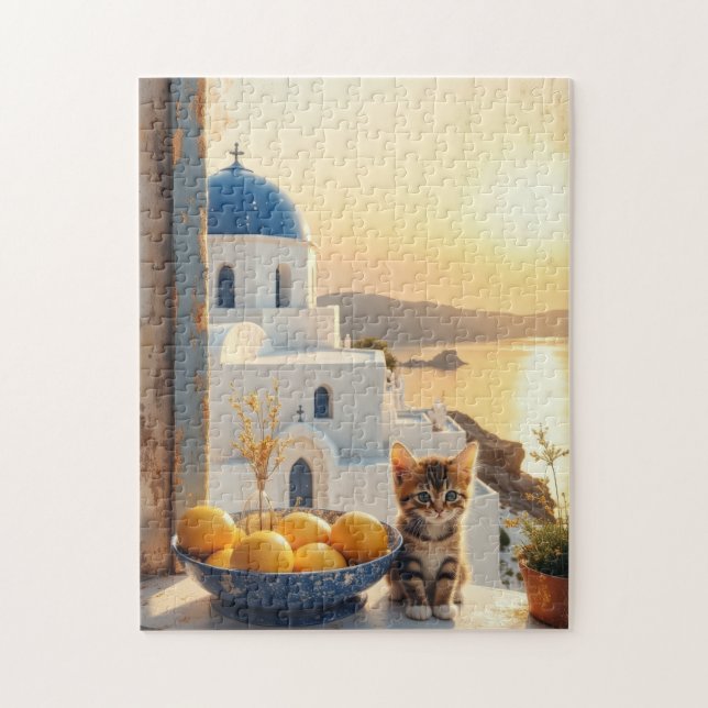 Kitten with a view of sunset jigsaw puzzle (Vertical)