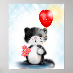 Kitten with Balloon Poster