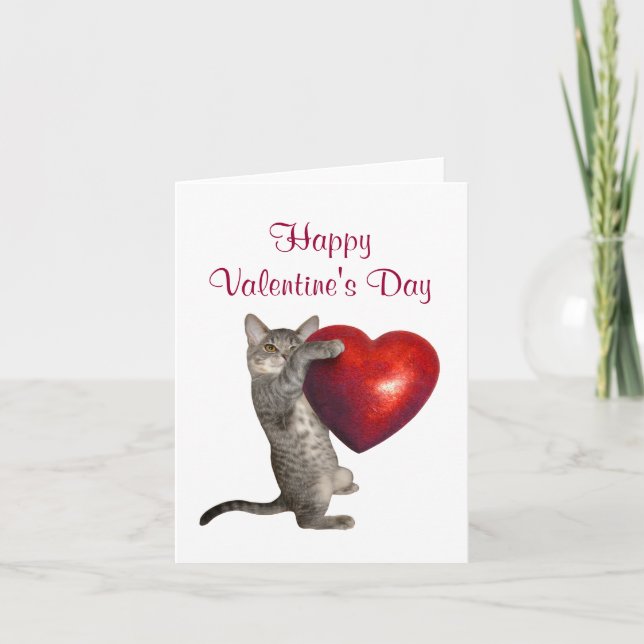 Kitten with Big Red Heart Valentine's Card (Front)