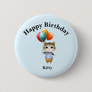 Kitten with Birthday Balloons | Cute Party Celebra 6 Cm Round Badge