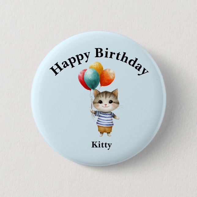 Kitten with Birthday Balloons | Cute Party Celebra 6 Cm Round Badge (Front)