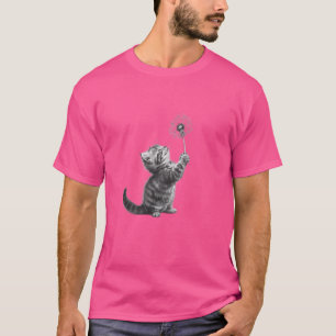 Kitten with Dandelion Cute Cat and Flower Art T-Shirt