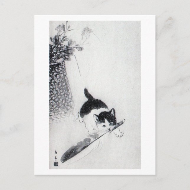 Kitten with Feather, Imao Keinen Postcard (Front)
