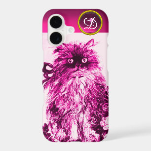 KITTEN WITH FUCHSIA PINK ROSES Gemstone Monogram