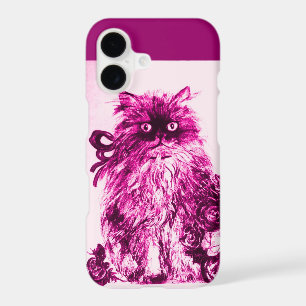 KITTEN WITH FUCHSIA PINK ROSES ,White Purple