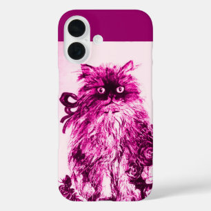 KITTEN WITH FUCHSIA PINK ROSES ,White Purple iPhone 16 Case