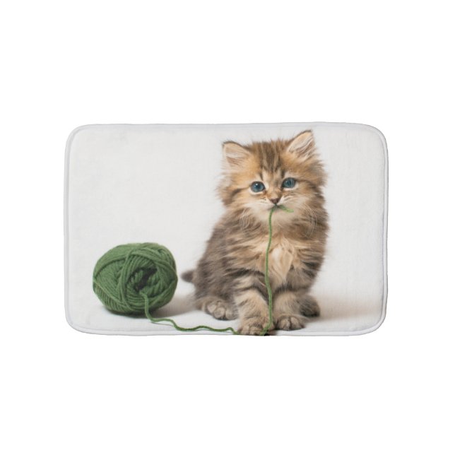Kitten With Green Yarn Bath Mat (Front)