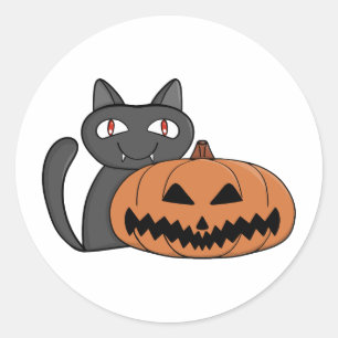 Kitten with halloween pumpkin classic round sticker