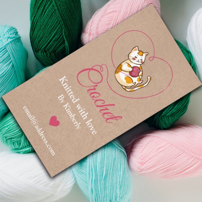 Kitten with heart crochet handmade business card (Creator Uploaded)