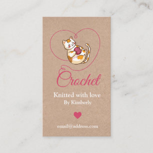 Kitten with heart crochet handmade business card. business card