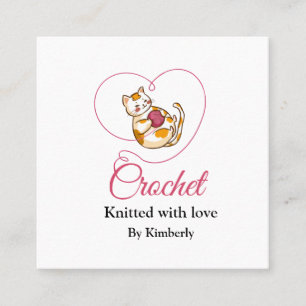 Kitten with heart crochet square business card