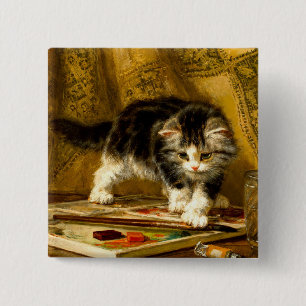 Kitten with Paint and Brushes 15 Cm Square Badge