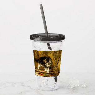 Kitten with Paint and Brushes Acrylic Tumbler