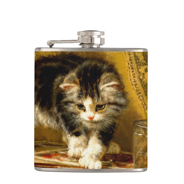 Kitten with Paint and Brushes Hip Flask (Front)
