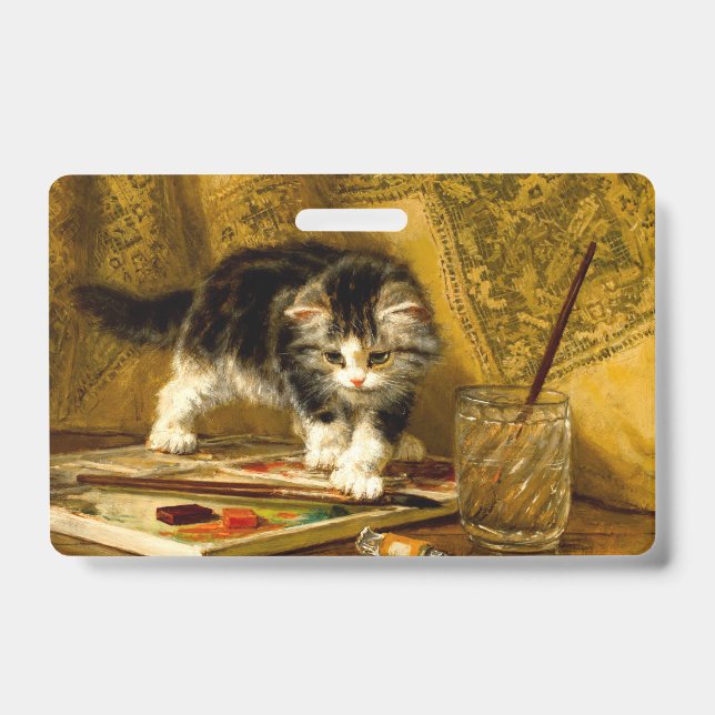 Kitten with Paint and Brushes ID Badge (Front)