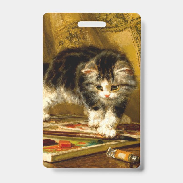Kitten with Paint and Brushes ID Badge (Front)