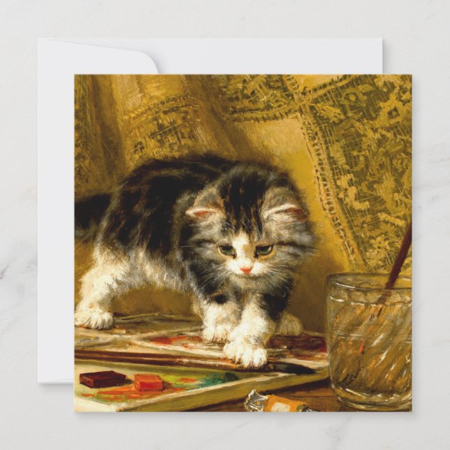 Kitten with Paint and Brushes Invitation (Front)