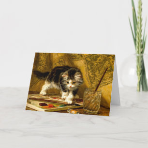 Kitten with Paint and Brushes Invitation