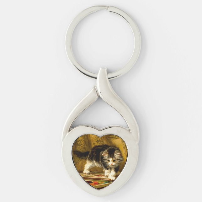 Kitten with Paint and Brushes Key Ring (Front)