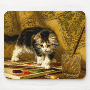 Kitten with Paint and Brushes Mouse Pad