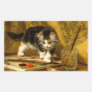 Kitten with Paint and Brushes Rectangular Sticker