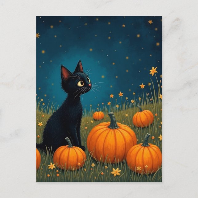 Kitten with Pumpkins Postcard (Front)