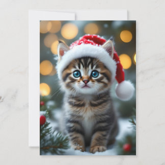 Kitten with red Christmas hat Invitation