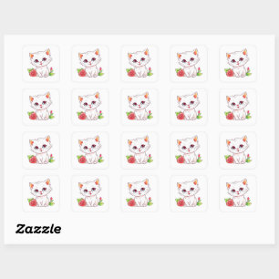 Kitten with Red Rose Square Sticker