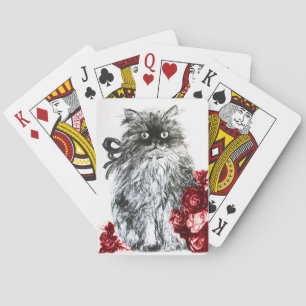 KITTEN WITH RED ROSES ,Black and White Playing Cards