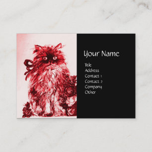 KITTEN WITH ROSES , Black Red and White Business Card