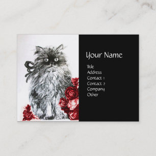 KITTEN WITH ROSES ,Black Red White Business Card