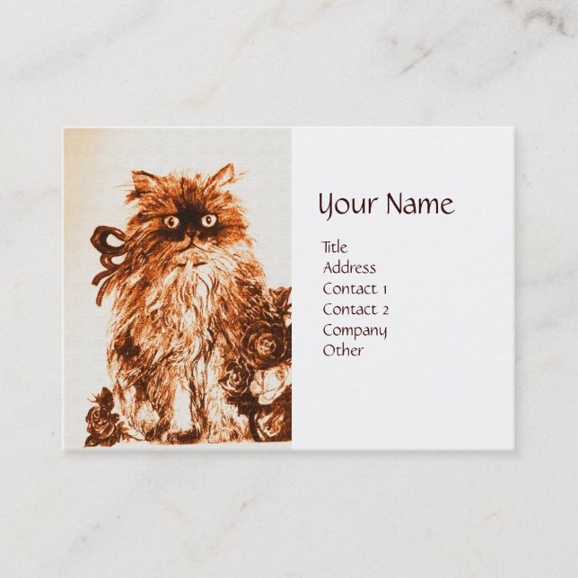 KITTEN WITH ROSES ,Brown and White Business Card (Front)