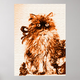 KITTEN WITH ROSES ,Brown and White Poster