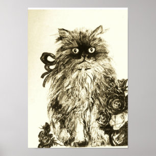 KITTEN WITH ROSES ,Brown and White Poster
