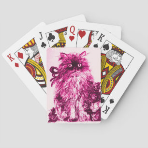 KITTEN WITH ROSES ,Pink Fuchsia White Playing Cards