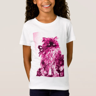 KITTEN WITH ROSES ,Pink Fuchsia White T-Shirt