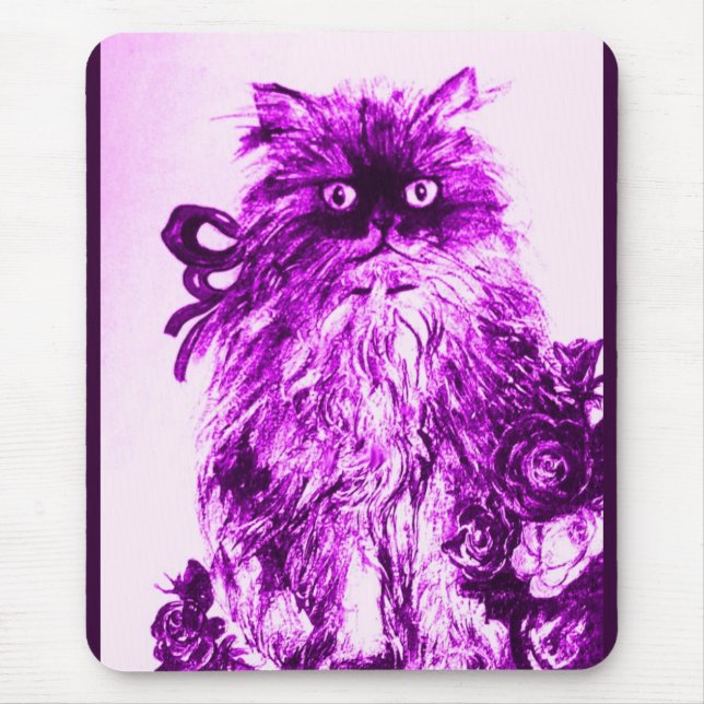 KITTEN WITH ROSES ,Purple Violet and White Mouse Pad (Front)