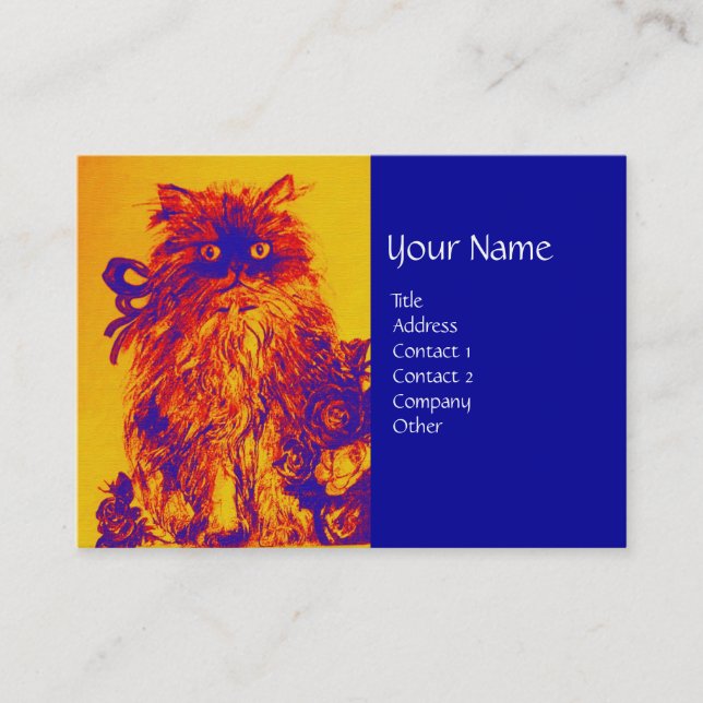 KITTEN WITH ROSES ,Yellow Orange Blue Business Card (Front)