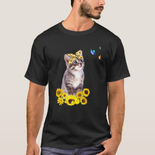 Kitten With Sunflower Headbow Butterfly Cat With B T-Shirt