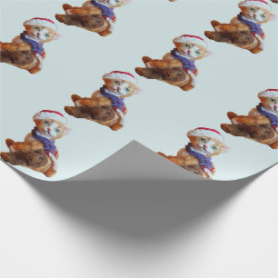 Kitten with Teddy Bear and Santa Hat Christmas Wrapping Paper