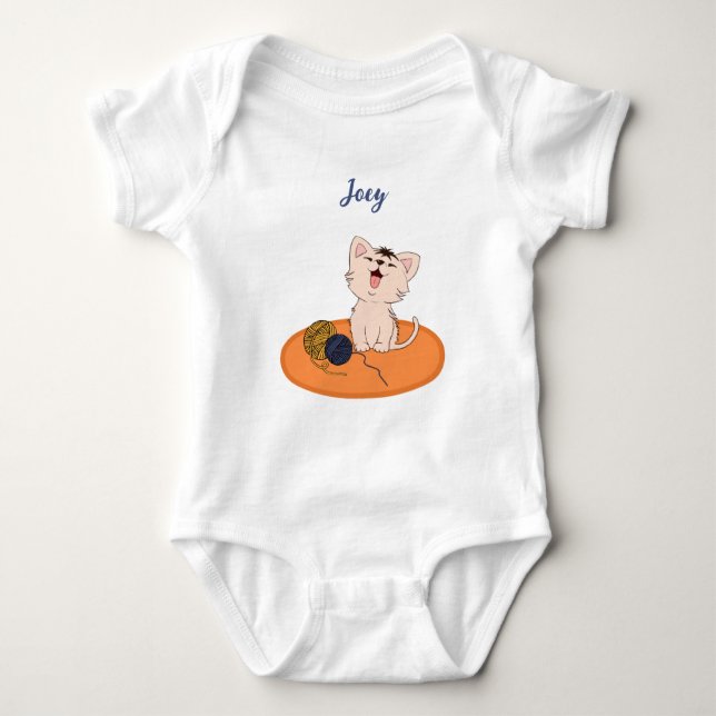 Kitten with Wool Ball Baby Bodysuit (Front)