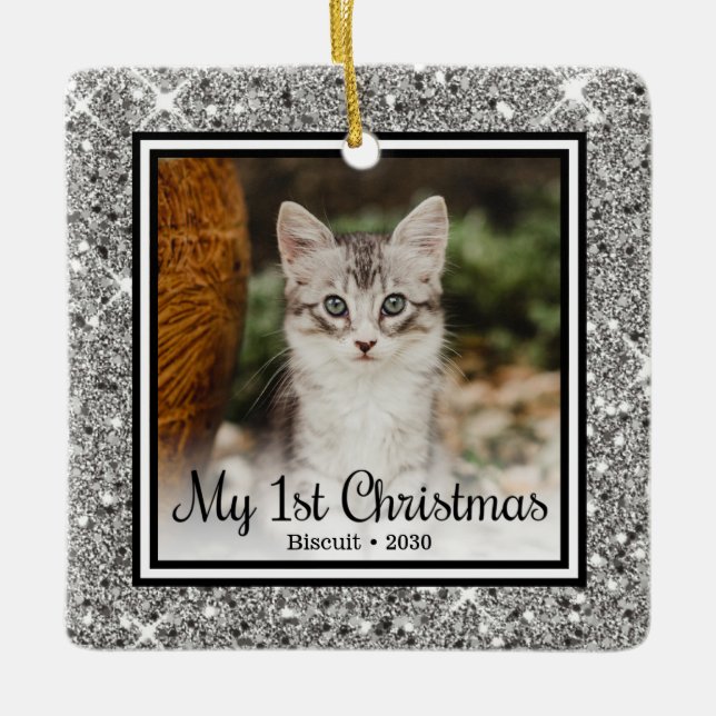 Kitten's 1st Christmas Ceramic Ornament (Front)