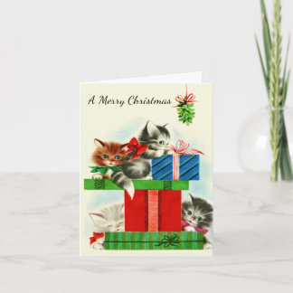 Kittens and Cats Playful on Holiday Presents Card