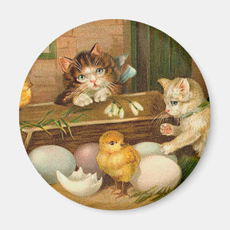 Kittens and Chicks Vintage Easter Greeting Magnet